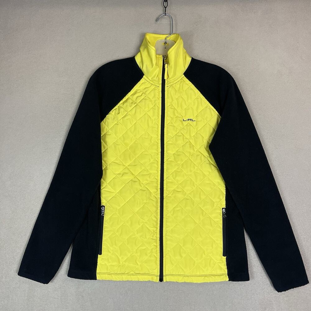 LRL Lauren Active Jacket Womens M Yellow Quilted Fleece Full Zip‎ High Neck